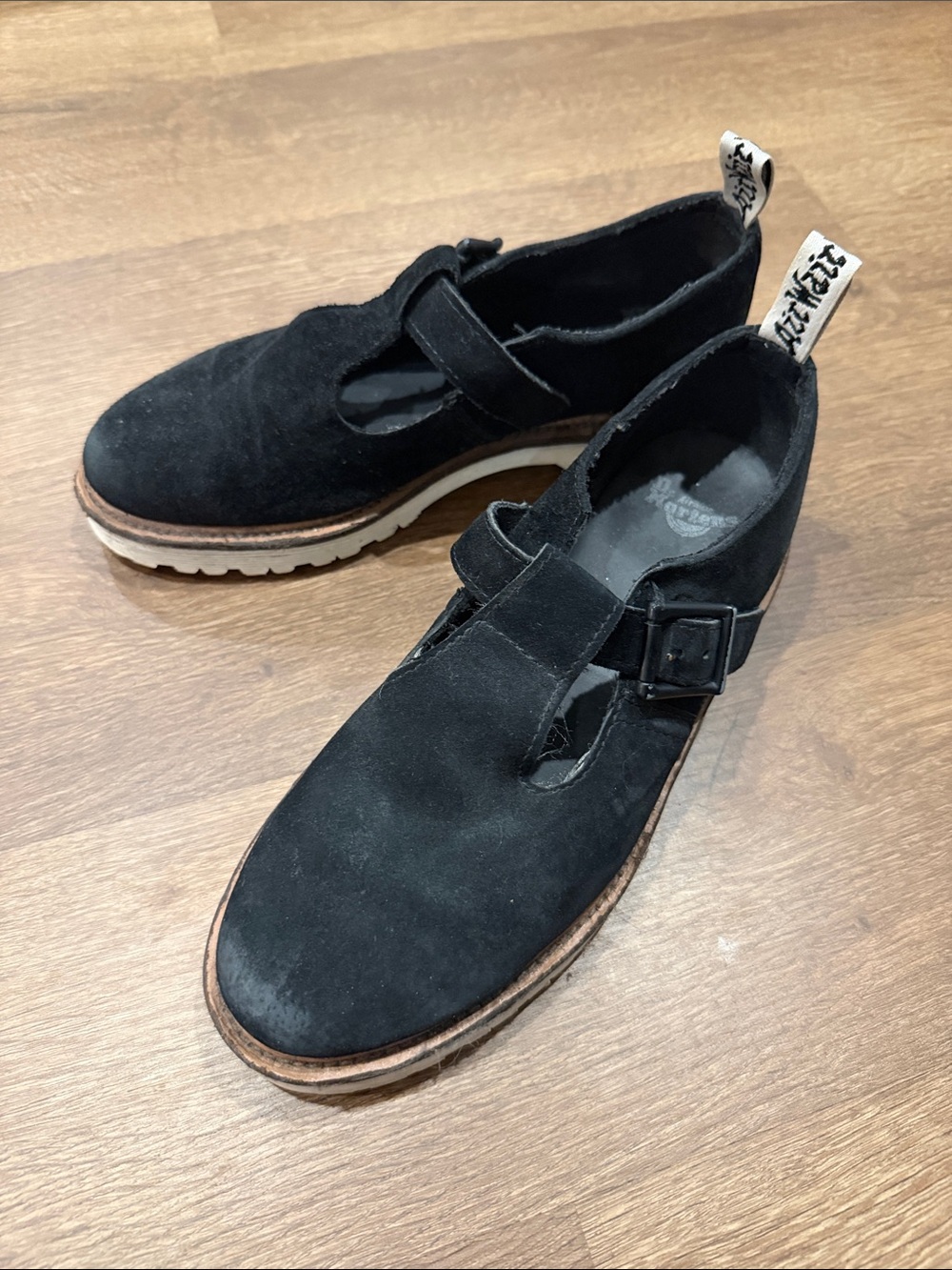 Dr. Martens Black Suede Mary Jane Loafers with Lug Sole